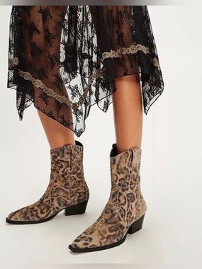 NWB Free People FP Collection Cat Nap Leopard Suede Cowboy Boots 8.5